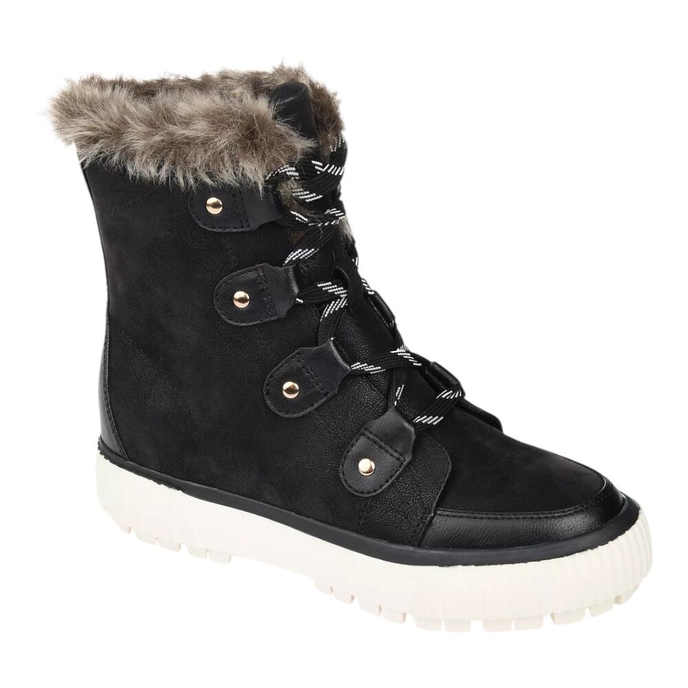 Journee Women's Foam Glacier Faux Fur Trim Winter Boots Black Size 7 1/2